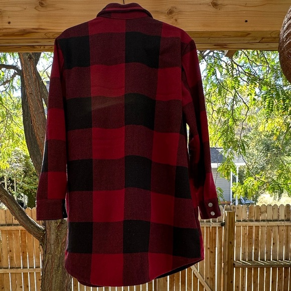 BB Dakota Anthropologie Eldridge Buffalo Plaid Jacket Shacket Dark Red Large - Picture 9 of 16